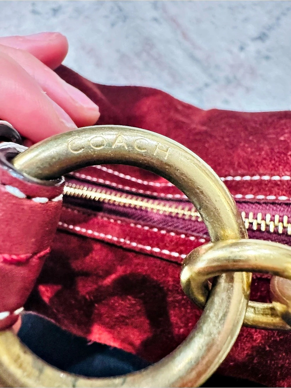 Y2K Coach Soho Suede Hobo Red Shoulder Bag - Gem